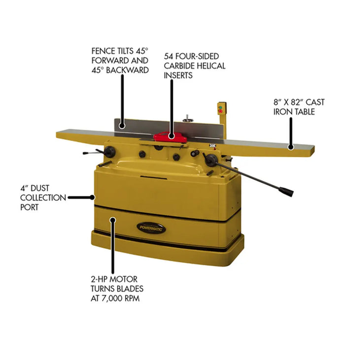 Powermatic PJ822HH 8" Parallelogram Helical Head Jointer Powermatic