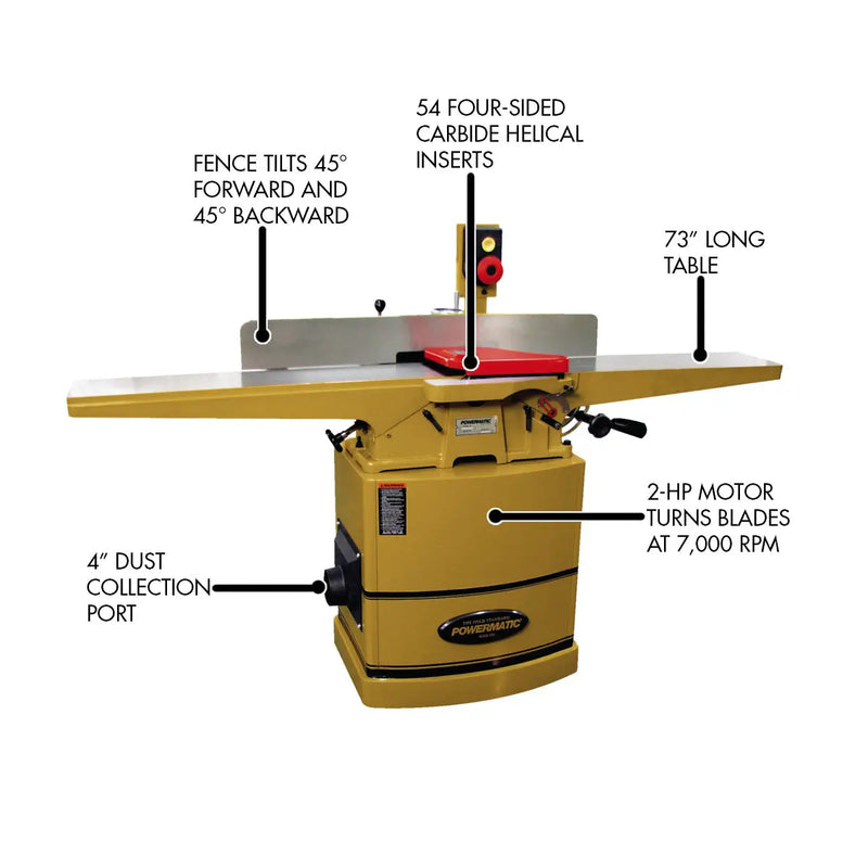 Powermatic 60HH, 8-Inch Jointer, Helical Cutterhead, 2HP, 1PH 230V Powermatic