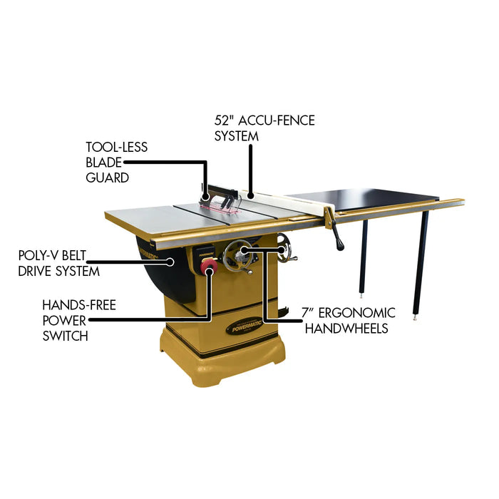 Powermatic PM1000, 1-3/4HP 1PH Table Saw, w/ 52" Accu-Fence System Powermatic