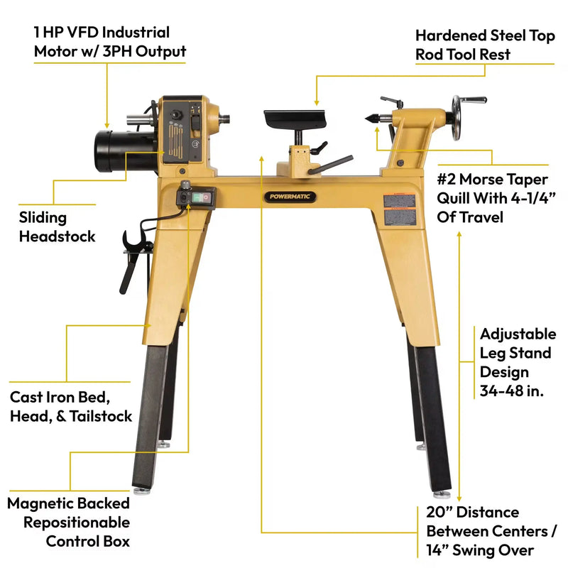 Powermatic PM1-482 Lathe, Variable Speed with Stand (PM2014B) Powermatic