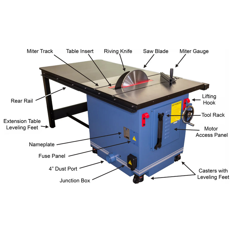 Oliver Machinery 16” 3 Phase 10 HP Professional Heavy-Duty Table Saw with 52” Rails - 4065.003 Oliver Machinery