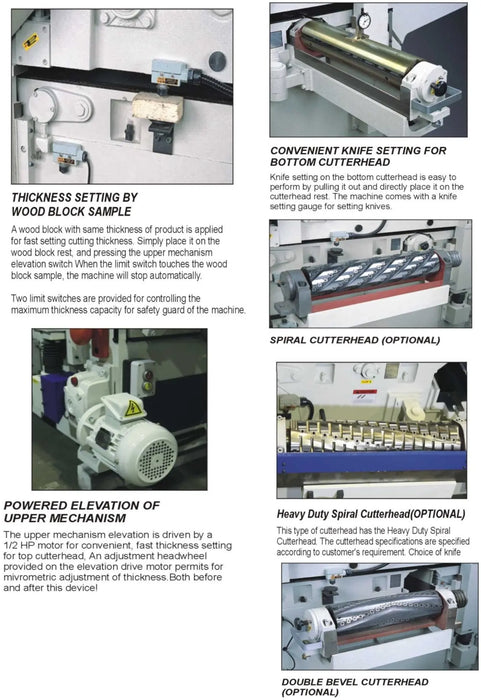 Castaly Two Side Planer with Streight Knife Cutter or Spiral Cutter Head [18", 24" & 38"] - Sawtooth Supplies